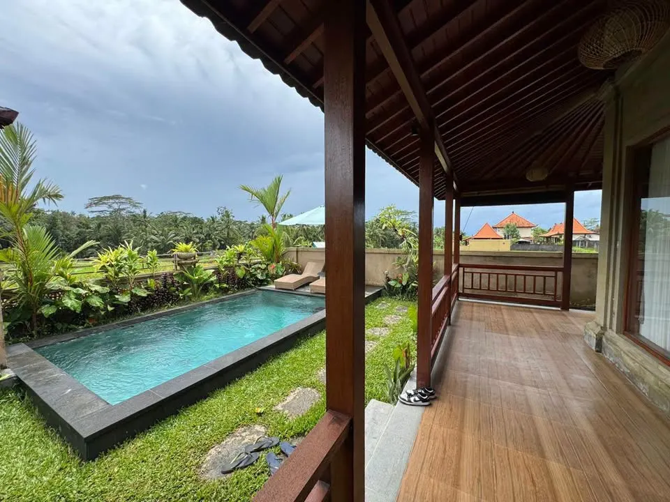 Villa with private pool, surrounded by rice fields and forest