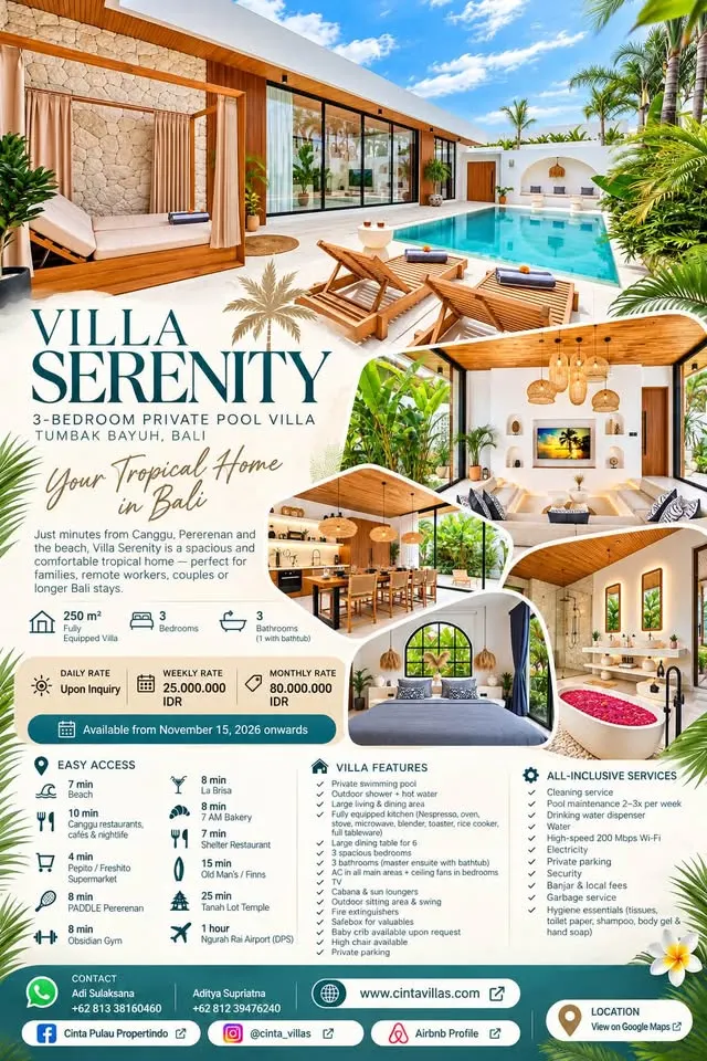 3 bedroom villa with private pool, near the beach