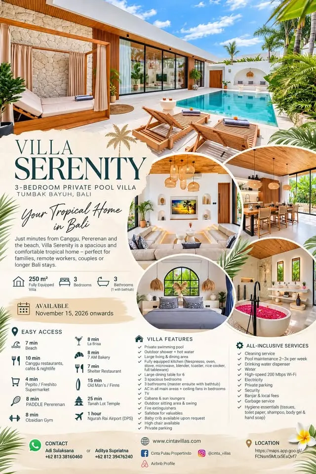 3 bedroom villa with private pool, close to the beach