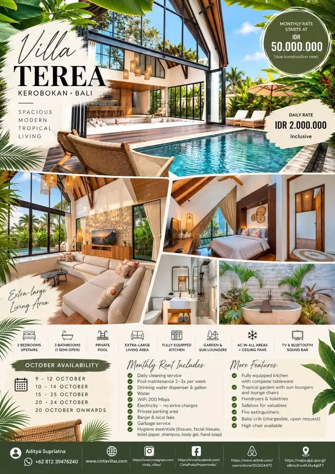 Villa with 2-level design, minutes from Canggu, Seminyak and the beach