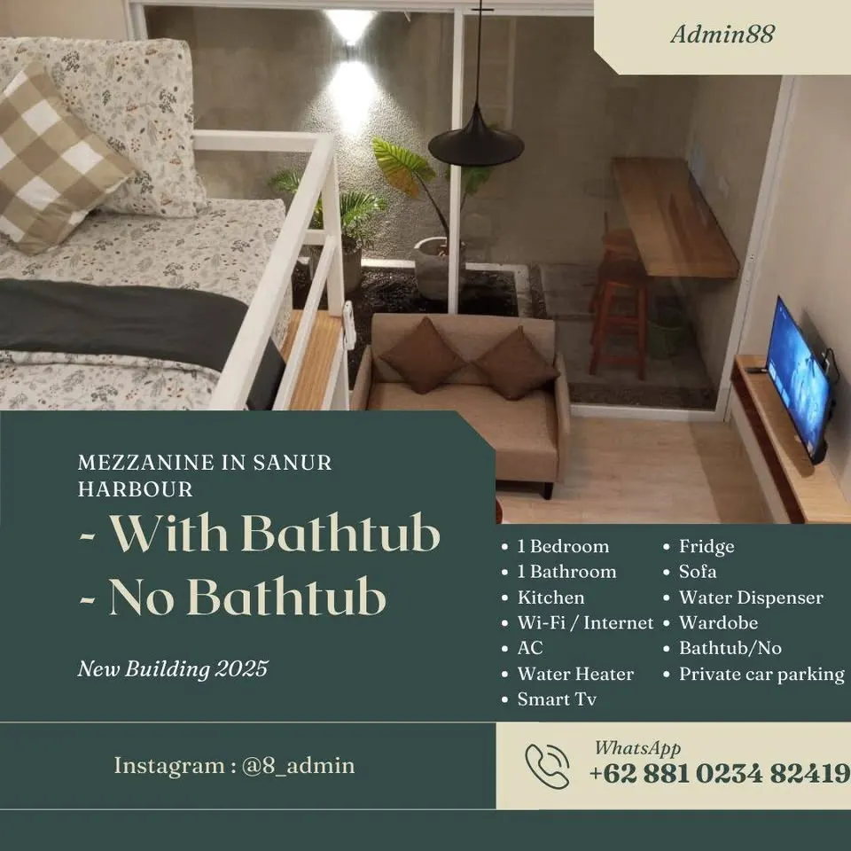 1 bedroom apartment with private car parking, 5 minutes to Matahari Terbit Beach