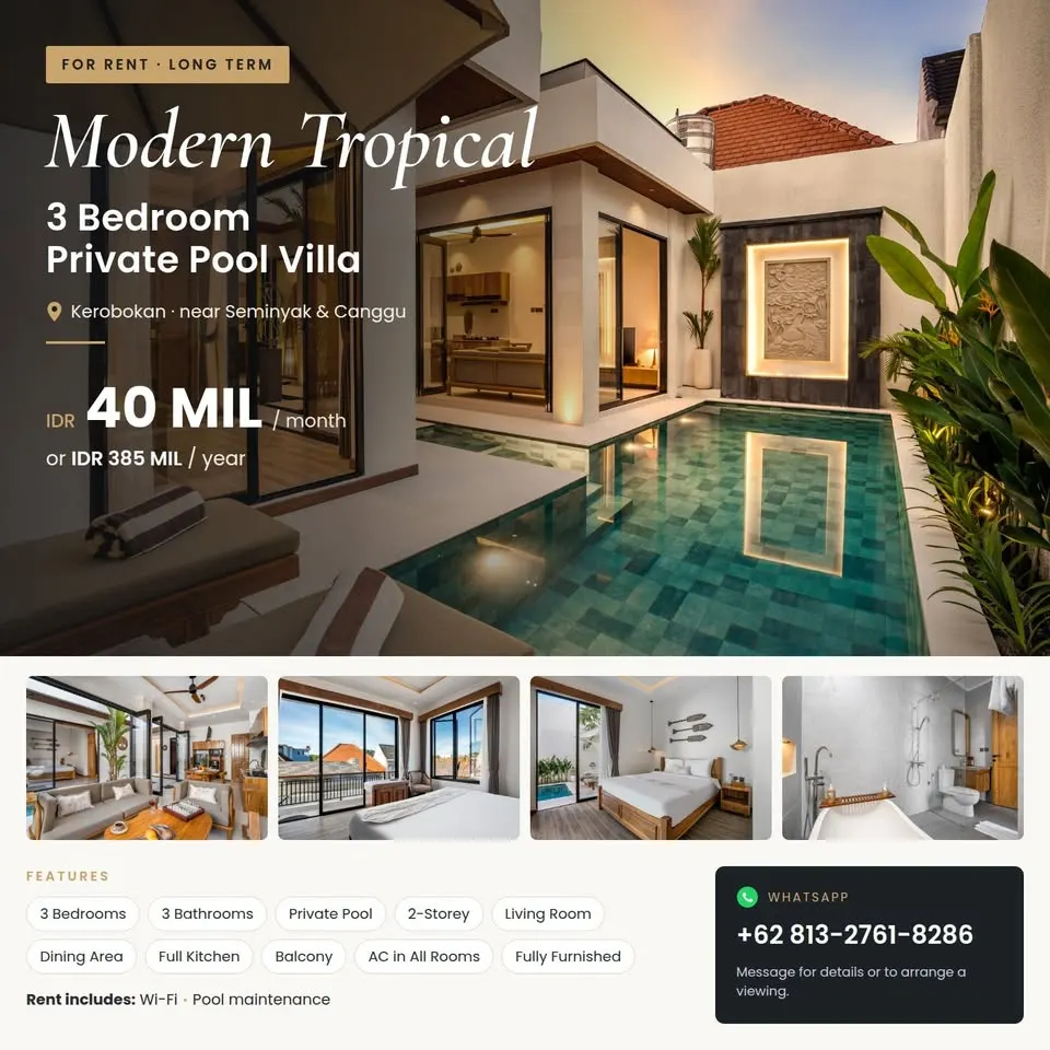 3 bedroom villa with private pool and tropical garden in Kerobokan